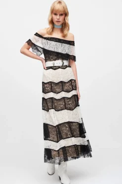 Abito a righe in pizzo off shoulder