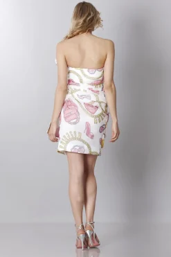Abito bustier in seta con stampa fantasia