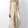 Abito bustier oro con trasparenze