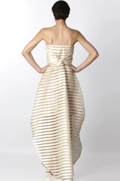 Abito bustier oro con trasparenze