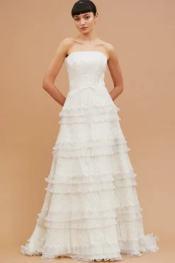 Abito bustier pizzo e balze