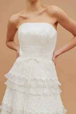 Abito bustier pizzo e balze