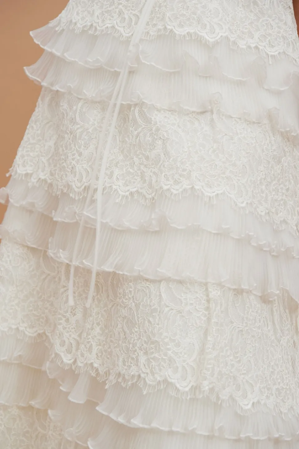 Abito bustier pizzo e balze