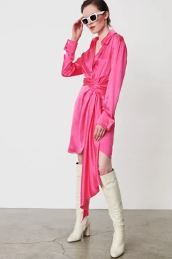 Abito camicia in seta drappeggiata