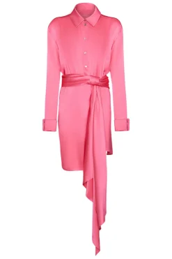 Abito camicia in seta drappeggiata