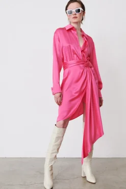 Abito camicia in seta drappeggiata