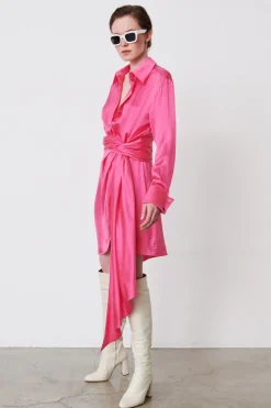 Abito camicia in seta drappeggiata