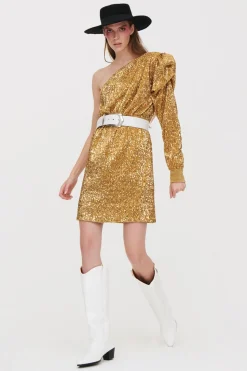 Abito corto monospalla oro