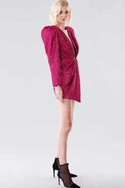 Abito glitter fucsia con maxi spalline