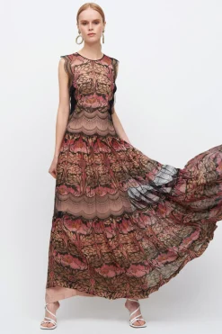 Abito in chiffon di seta e merletto