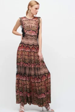 Abito in chiffon di seta e merletto