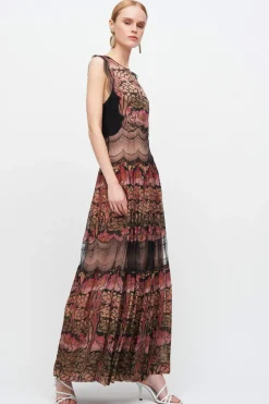 Abito in chiffon di seta e merletto