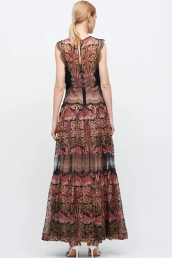 Abito in chiffon di seta e merletto