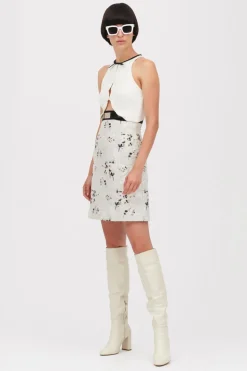 Abito in crepe e jacquard con cintura metallica
