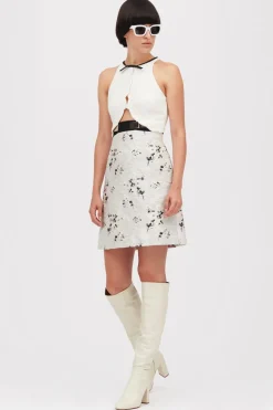Abito in crepe e jacquard con cintura metallica