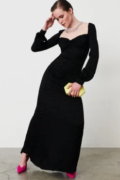 Abito in jacquard di seta con maniche lunghe