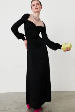 Abito in jacquard di seta con maniche lunghe