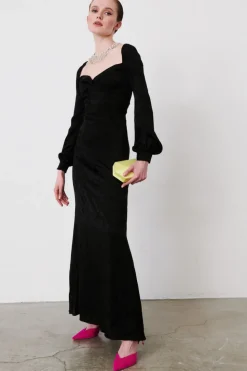 Abito in jacquard di seta con maniche lunghe