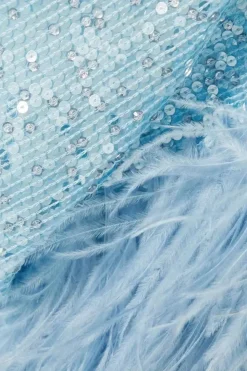 Abito in paillettes e piume