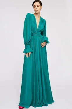 Abito lungo verde con scollo