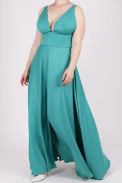 Abito lungo verde in satin