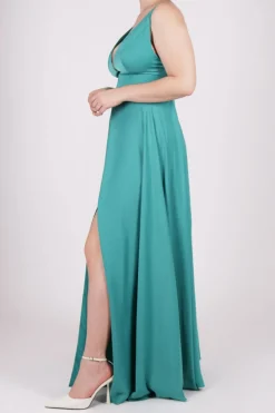 Abito lungo verde in satin