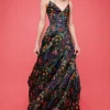 Abito nero fantasia floreale con spalline