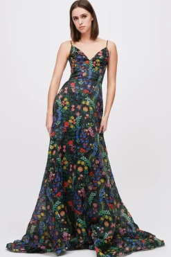 Abito nero fantasia floreale con spalline