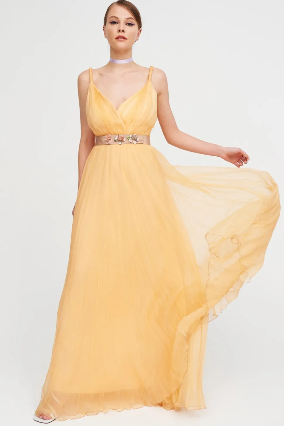Abito pesca in chiffon di seta
