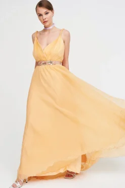 Abito pesca in chiffon di seta