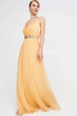 Abito pesca in chiffon di seta