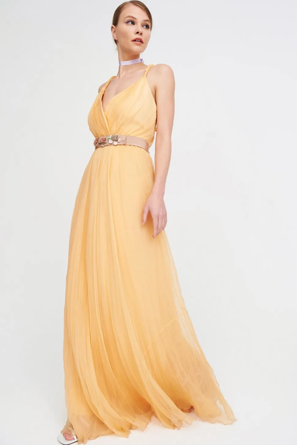 Abito pesca in chiffon di seta