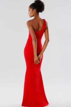 Abito rosso monospalla a sirena