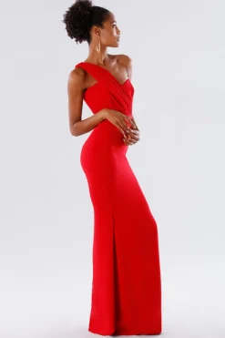 Abito rosso monospalla a sirena
