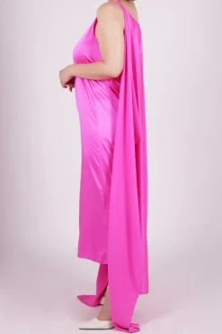Abito smanicato fucsia