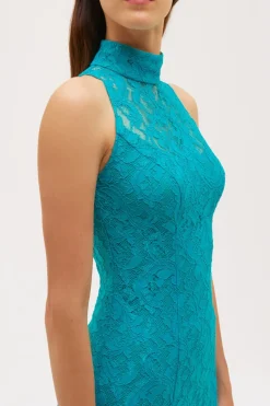 Abito turchese in pizzo collo alto