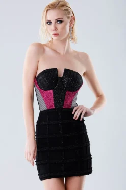 Bustier corto con decorazioni in tessuto