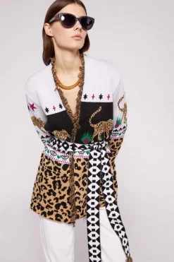 Cardigan animalier bianco