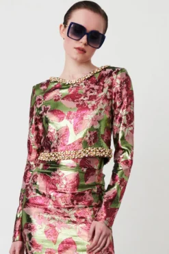 Crop top jacquard lamè