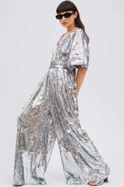 Jumpsuit paillettes argento