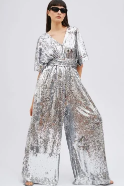 Jumpsuit paillettes argento