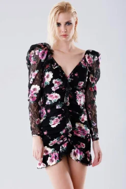 Mini dress a fiori con manica in pizzo