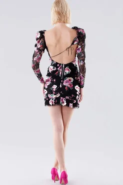 Mini dress a fiori con manica in pizzo