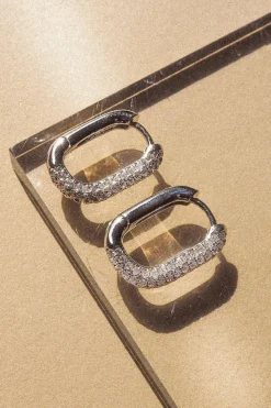 Orecchini ovali argentati con zirconi